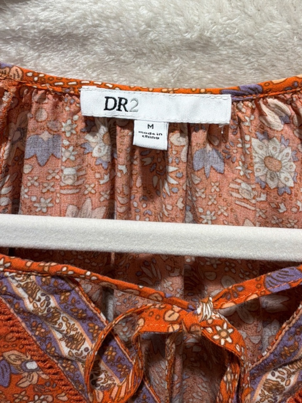 Festival Ready! DR2 boho peasant blouse floral tie front flowy rayon top M - Picture 7 of 12